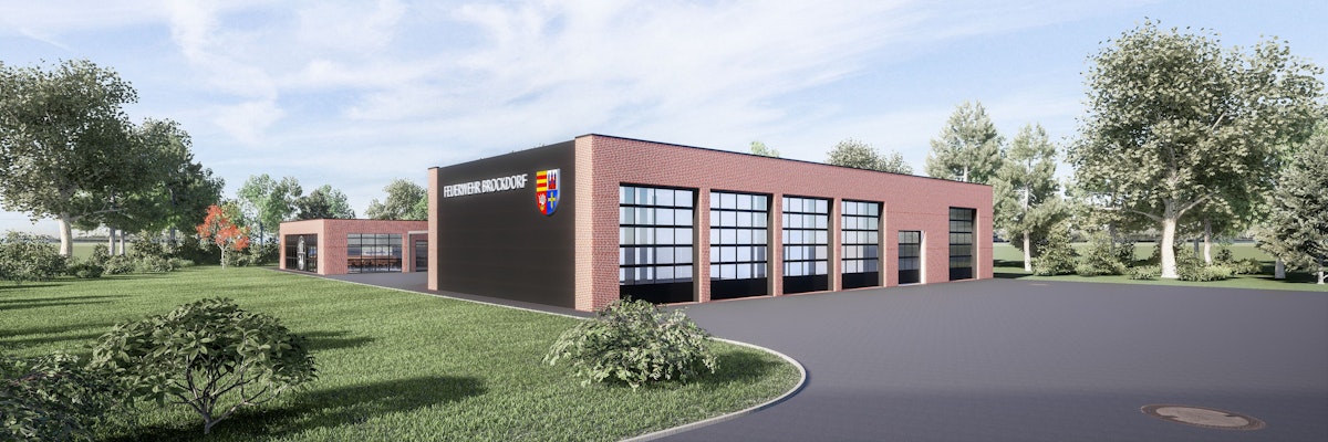 So soll es künftig aussehen: das neue Feuerwehrhaus in Brockdorf. Visualisierung: Architektur- und Ingenieurbüro Pölking und Theilen