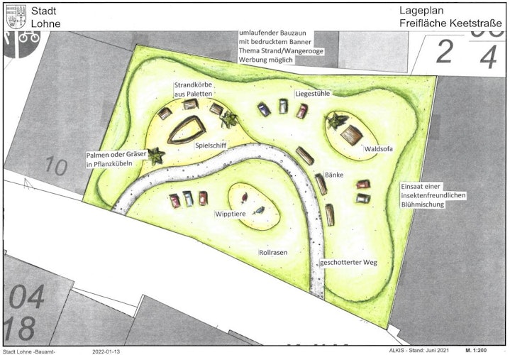 Der Plan für die Baulücke: So soll die Übergangslösung für die Brachfläche an der Keetstraße aussehen.   Grafik: Stadt Lohne