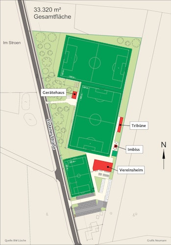 So soll es aussehen: Der SV Blau-Weiß Lüsche baut ein neues Sportzentrum. Grafik: Blau-Weiß Lüsche