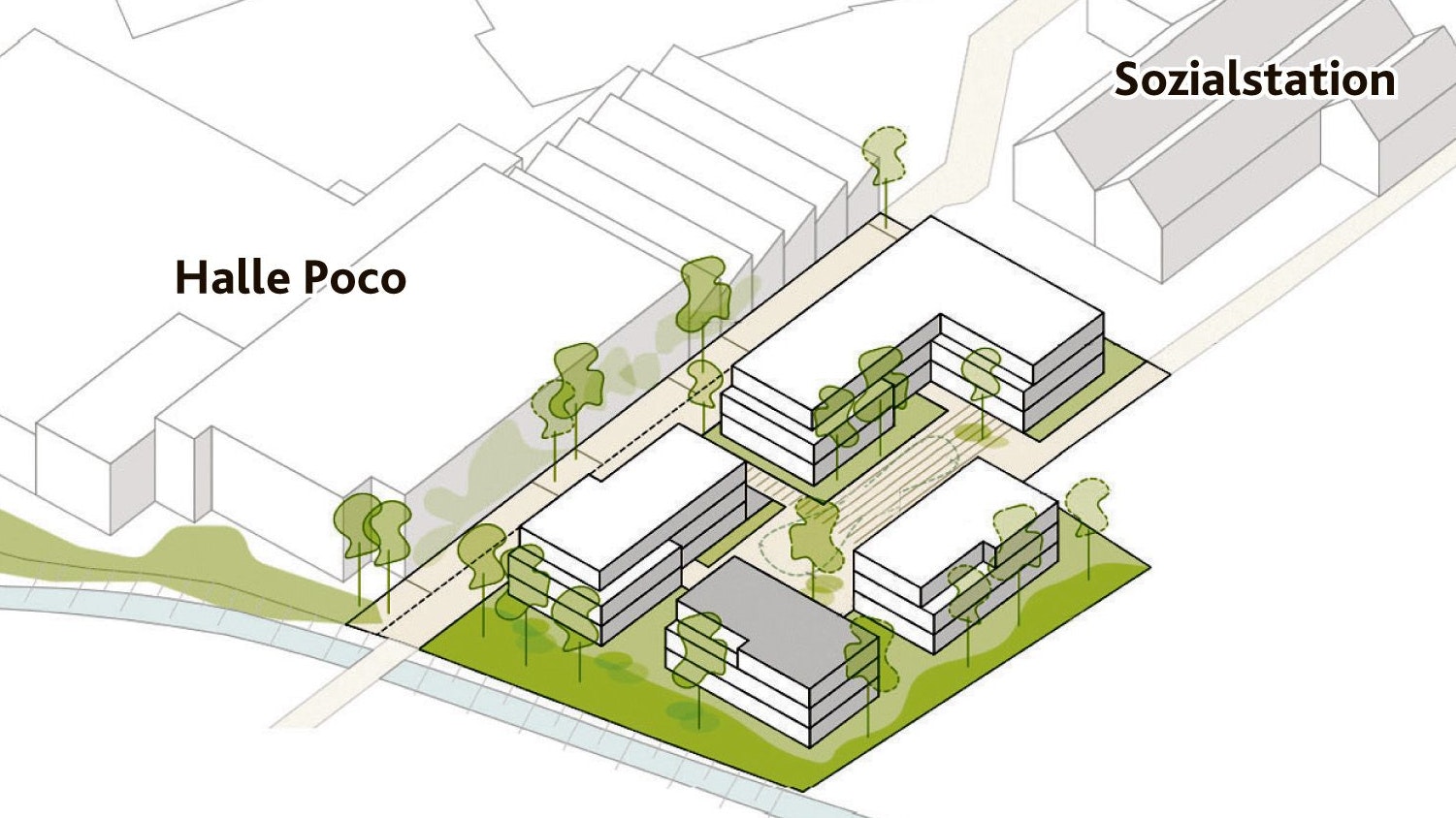 Der Entwurf: So könnte der Wohnpark Neue Weberei einmal aussehen. Grafik: Schewe Immobilien/von der Heide (OM-Medien)