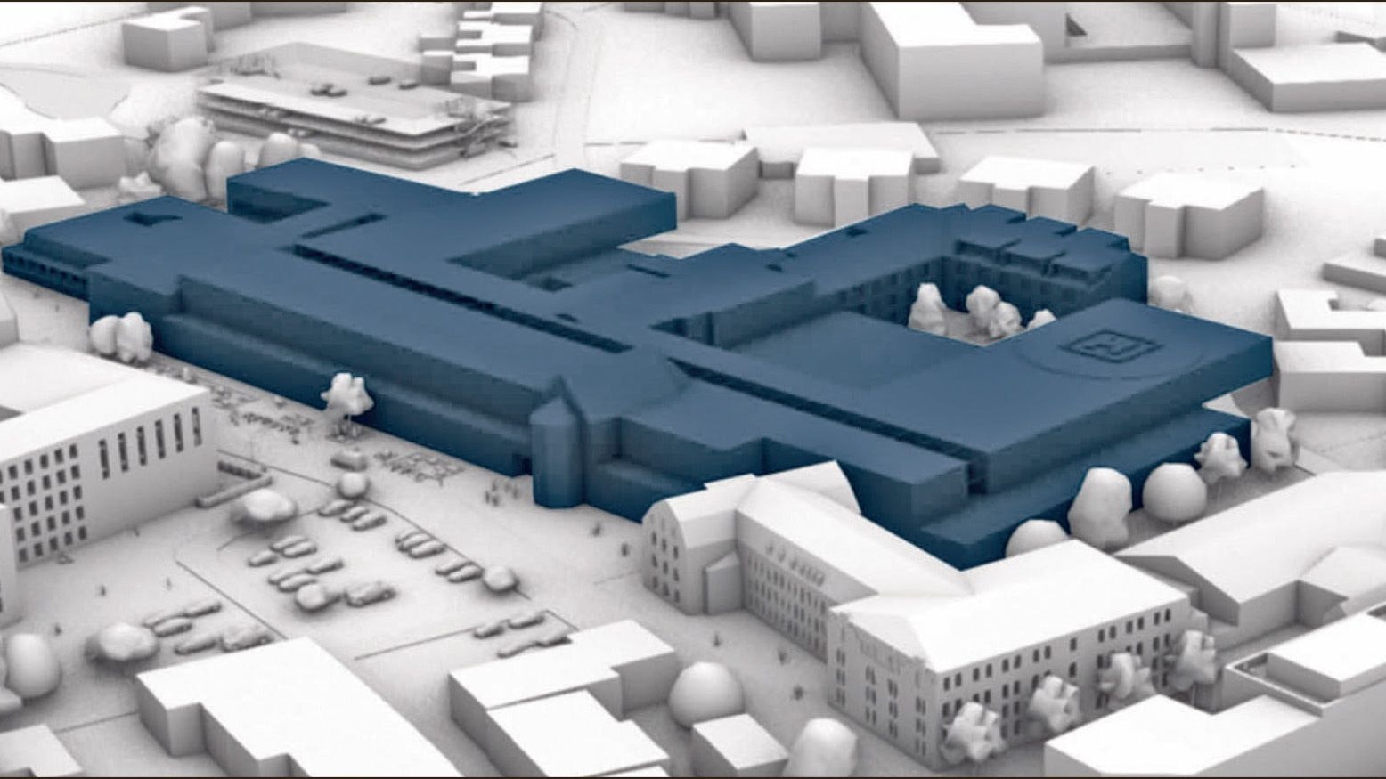 Das ist die erste Entwurfskizze des künftigen Klinikums Vechta-Lohne. 27.000 Quadratmeter Nutzfläche und 450 Planbetten soll das neue Zentralkrankenhaus haben. Skizze: Architekten t+p
