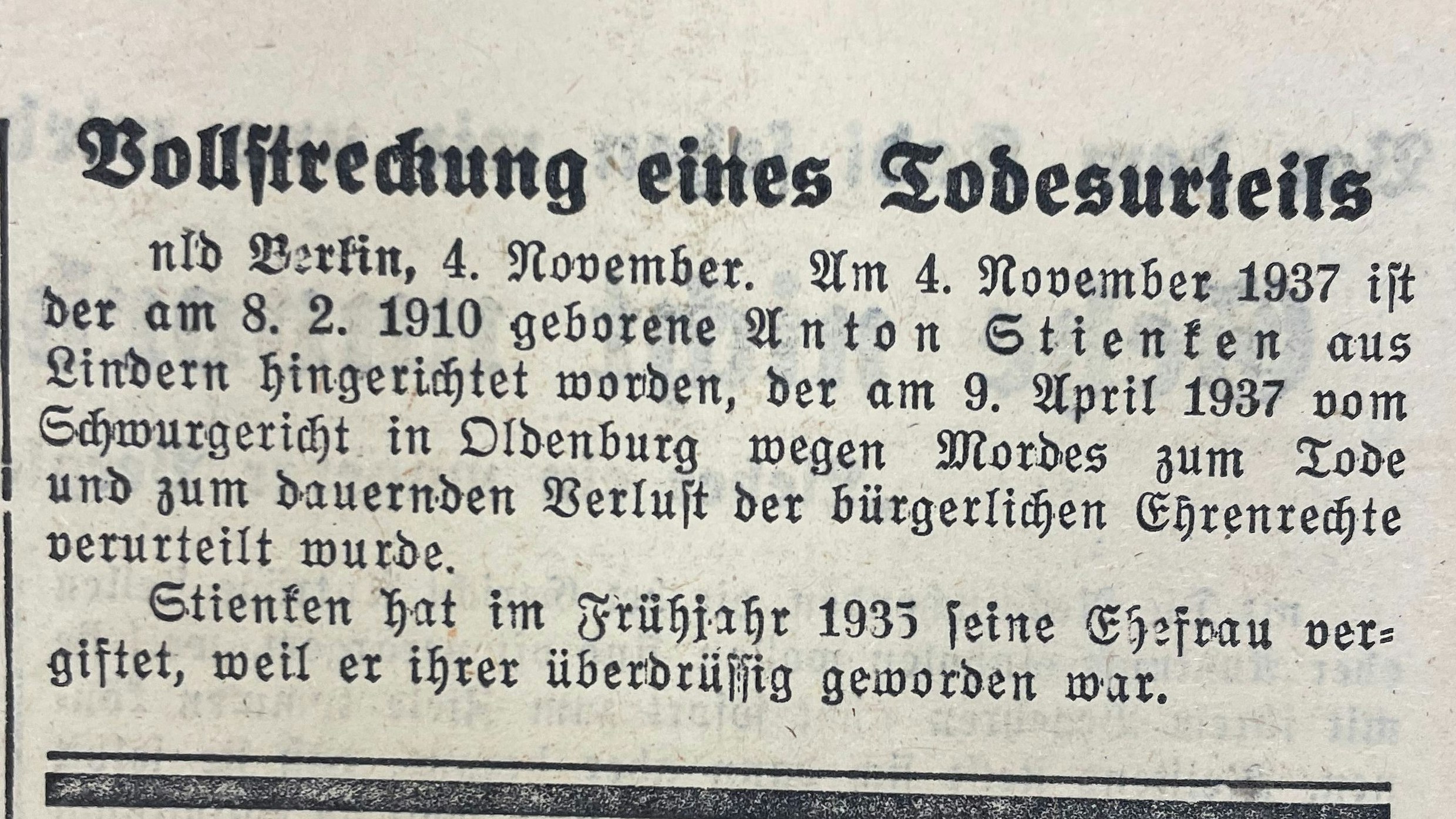 Ende eines Dramas: DIe Münsterländische Tageszeitung vermeldete die Nachricht von der Hinrichtung Steinkens. Foto: G. Meyer