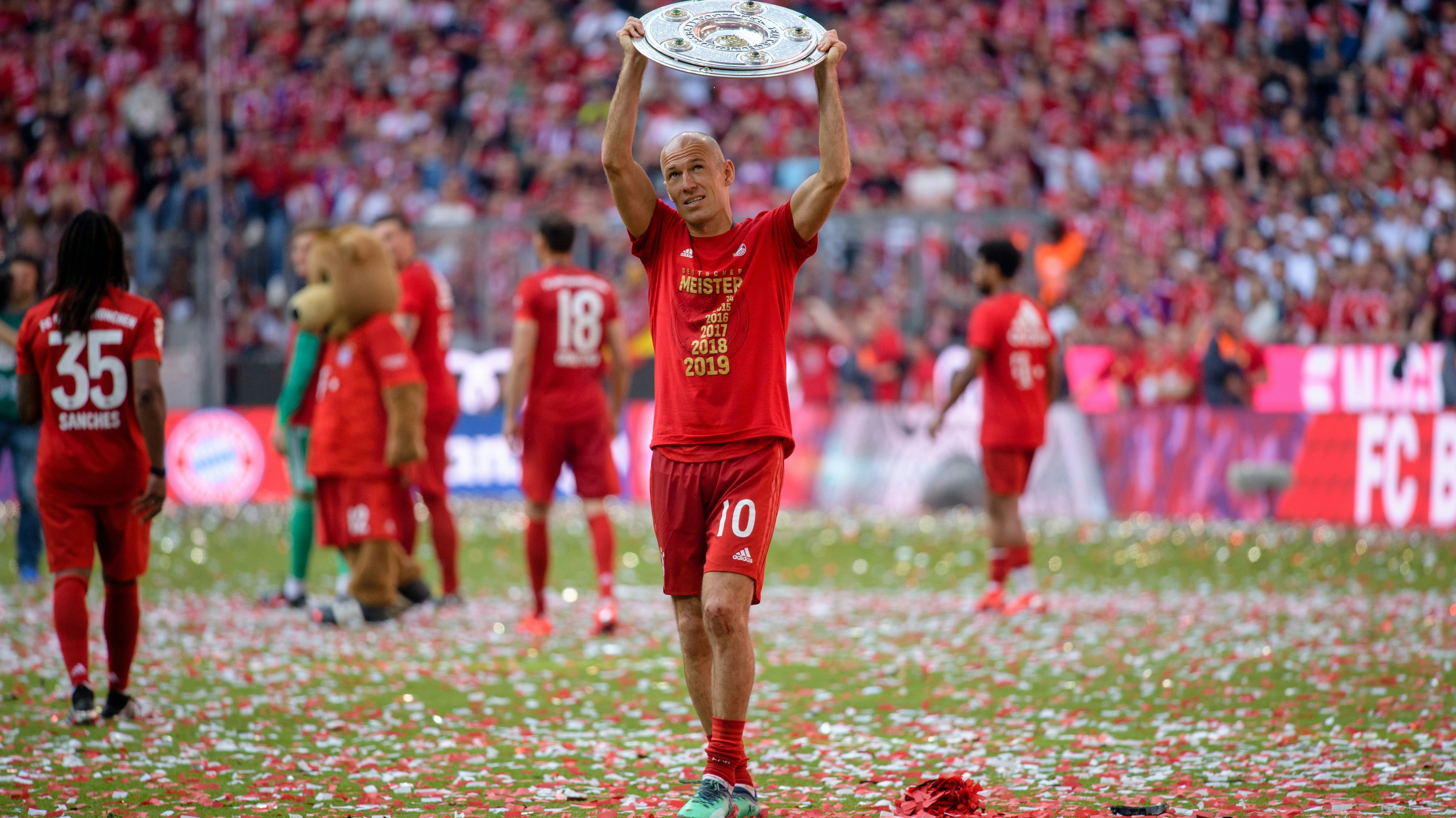 Letzter Meistertitel mit den Bayern: Arjen Robben am 18. Mai 2019. Foto: dpa/Balk