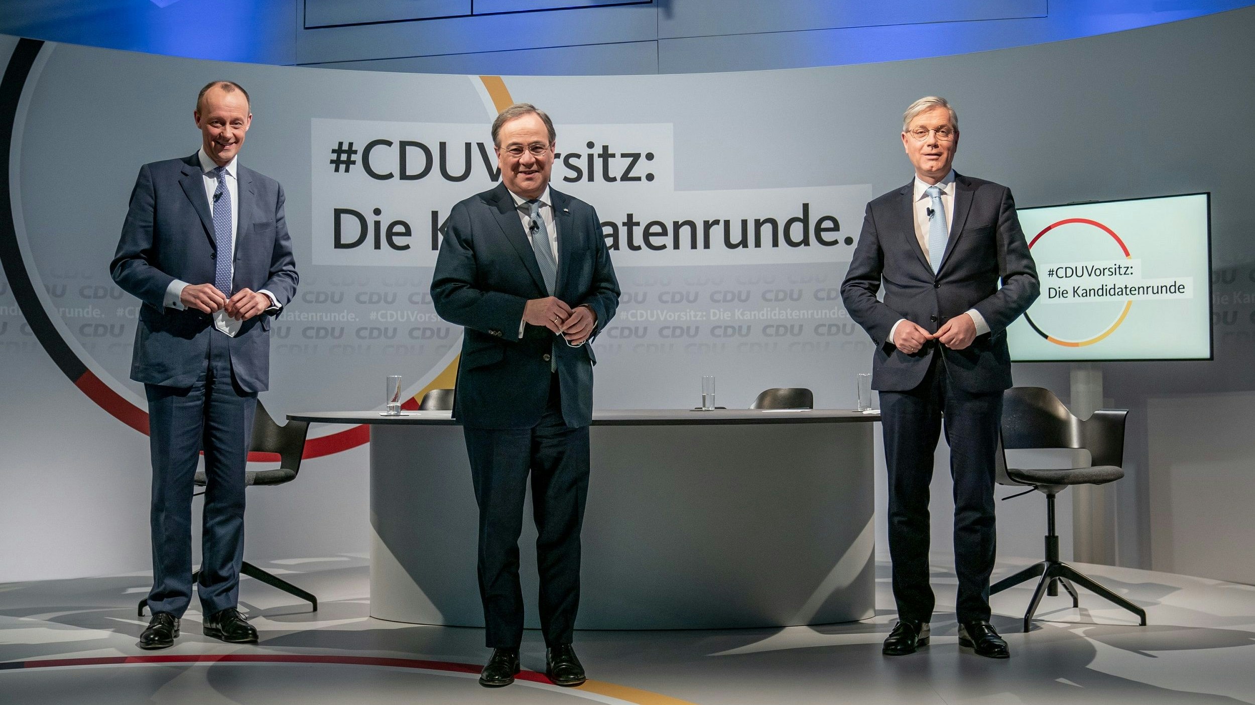 Kampf um den CDU-Vorsitz: (von links) Friedrich Merz, Armin Laschet und Norbert Röttgen. Am Samstag wählt die Basis einen von ihnen zum Parteichef. Foto: dpa / Kappeler