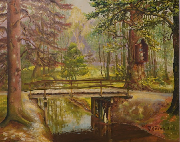 Die Thekla-Brücke in Vechta – ein Werk von August Kathe aus dem Jahr 1954, ÖlHolz. Reproduktion: Crewell
