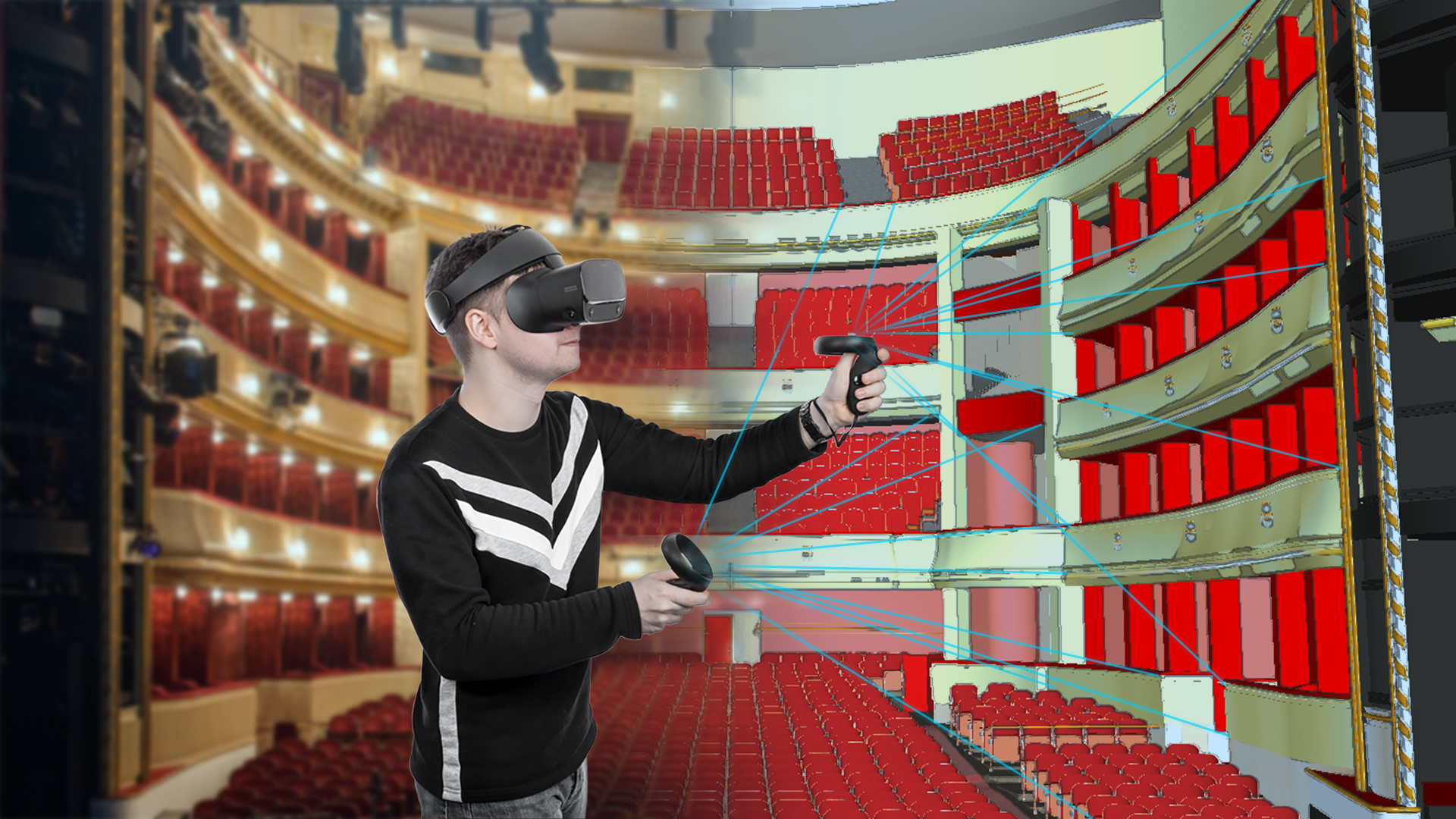 Während eines Praxissemesters am Burgtheater Wien wurde Vincent Kaufmann erstmals auf die Möglichkeiten der Virtual Reality aufmerksam. Er erstellte ein maßstabsgetreues 3D-Modell der Bühne und des Besucherraumes. Foto: Kaufmann