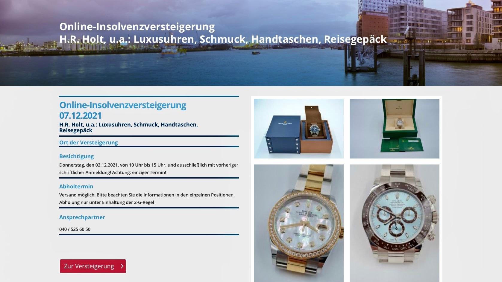 Auch Holts Luxus-Uhren kommen unter den Hammer, darunter eine Rolex im Wert von rund 100.000 Euro. Foto: HT Hanseatische Industrie Consulting