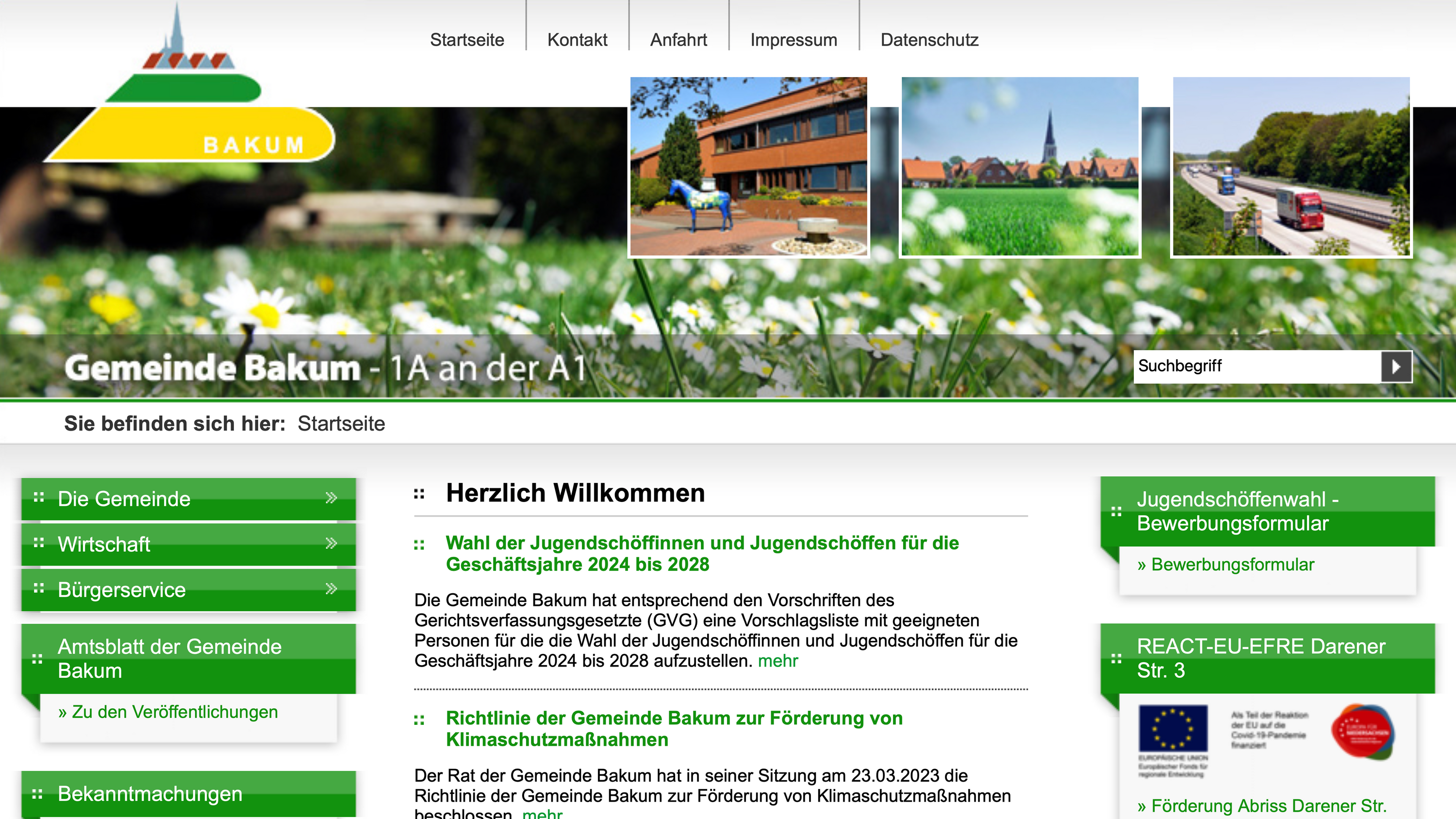 Wird bis Ende des Jahres der Vergangenheit angehören: der aktuelle Internetauftritt der Gemeinde Bakum. Screenshot: Heinzel