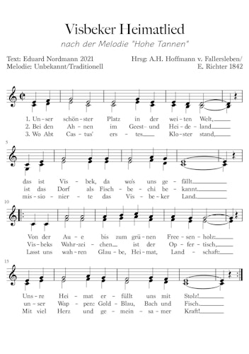 Das Visbeker Heimatlied: Der Text ist vom Visbeker Eduard Nordmann.  Die Melodie ist die der Lieds Hohe Tannen“. Foto: Koopmeiners
