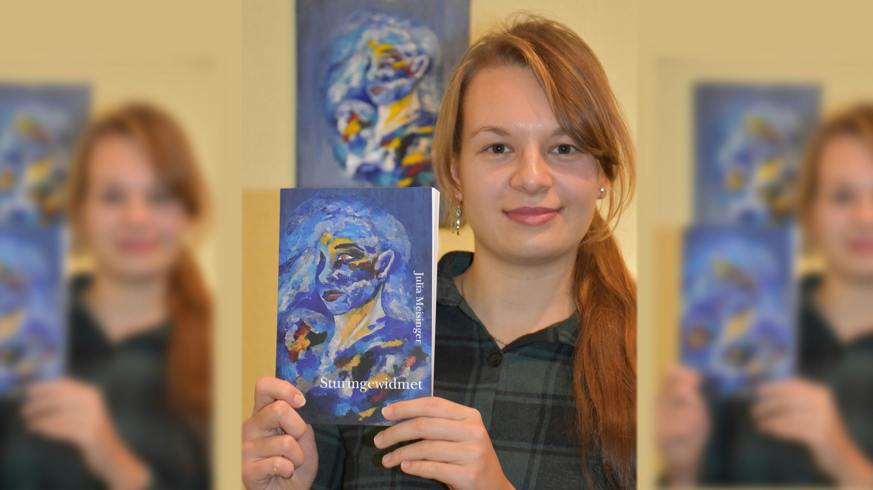 Buchpremiere: Die 19-jährige Schülerin Julia Meisinger aus Hausstette hat vor 2 Wochen ihren ersten Kurzprosa-Band „Sturmgewidmet“ veröffentlicht. Fotomontage: M. Meyer/von Hammerstein