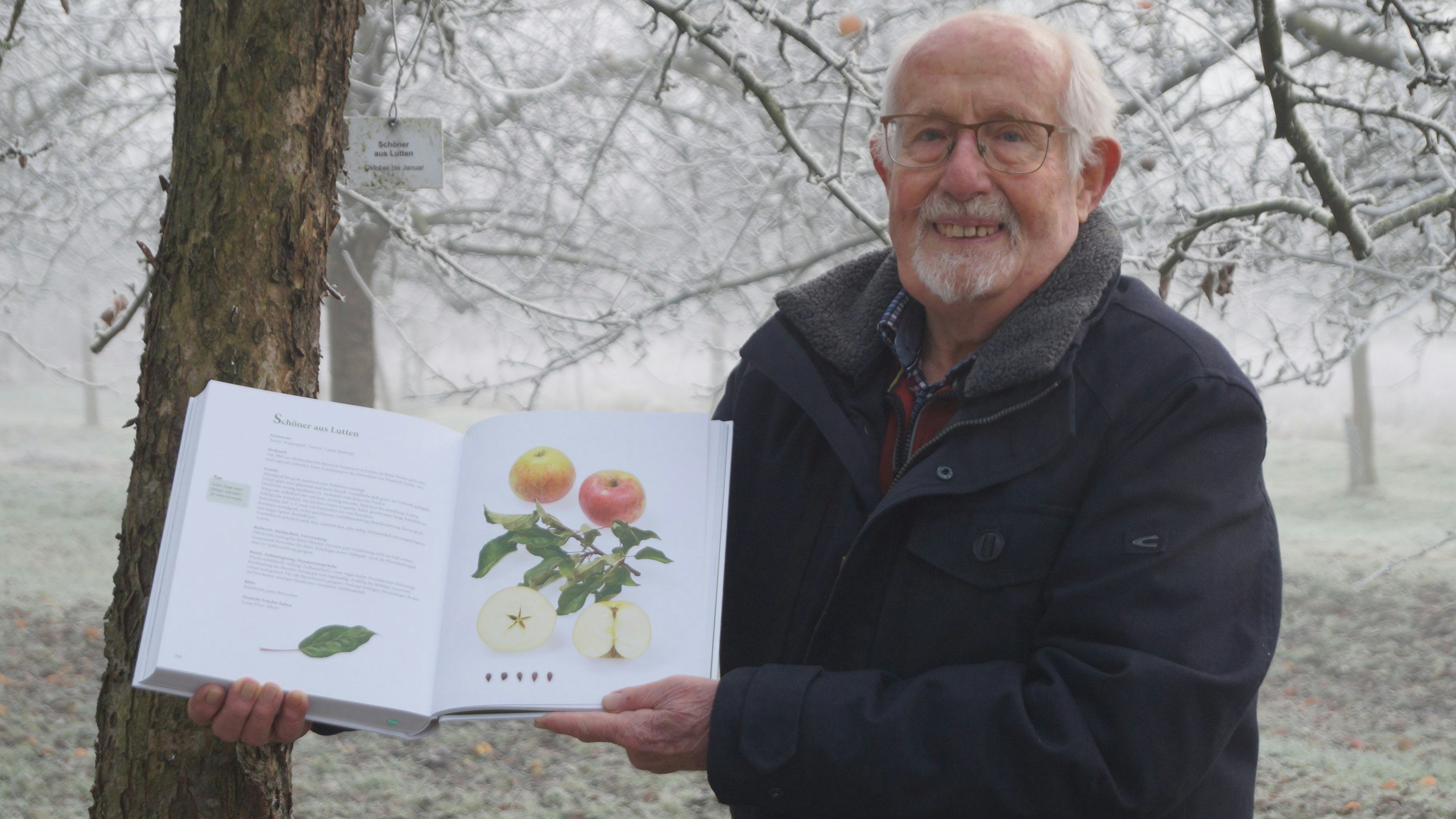 Kennt sich aus: Dr. Dankwart Seipp aus Lutten ist Co-Autor des Buchs "Apfelsorten in Deutschland". Einige der daran vorgestellten Sorten finden sich auf der Obstwiese beim Haus im Moor in Goldenstedt - wie der "Schöne aus Lutten". Foto: C. Meyer