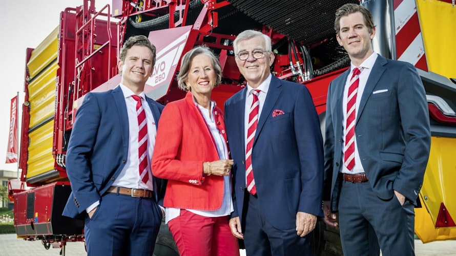 Ein Unternehmen, zwei Generationen: Philipp, Christine, Franz und Christoph Grimme (von links). Foto: Grimme 