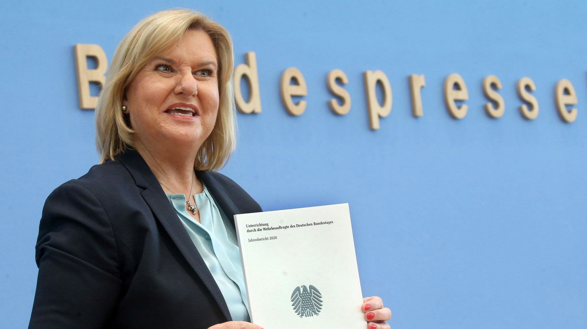 Eva Högl, Wehrbeauftragte des Bundestags, hat auf der Bundespressekonferenz den ersten Jahresbericht zur Lage der Bundeswehr vorgestellt. Foto: dpa/Kumm