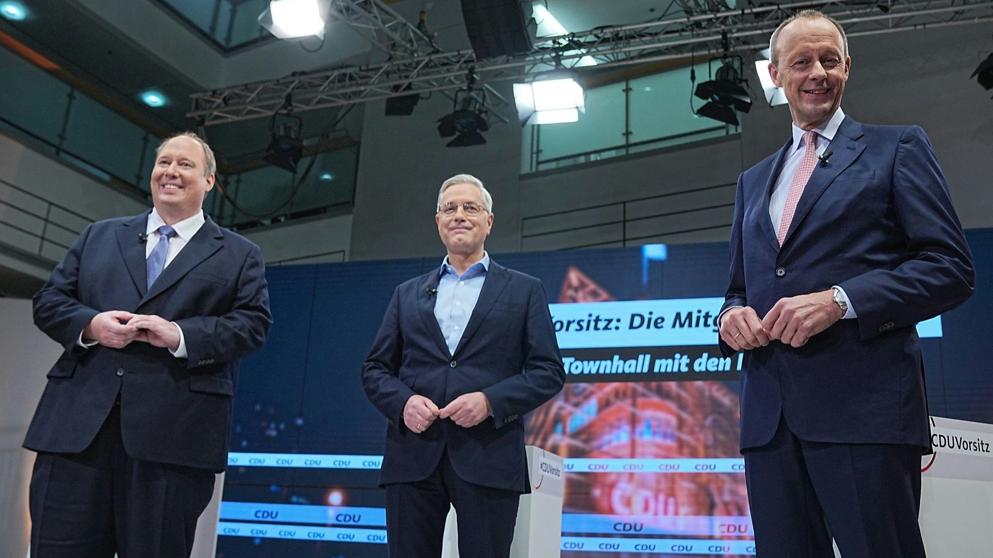 Helge Braun, Norbert Röttgen und Friedrich Merz (von links) stehen als Kandidaten für den Parteivorsitz zur Wahl. Foto: dpa/Kappeler