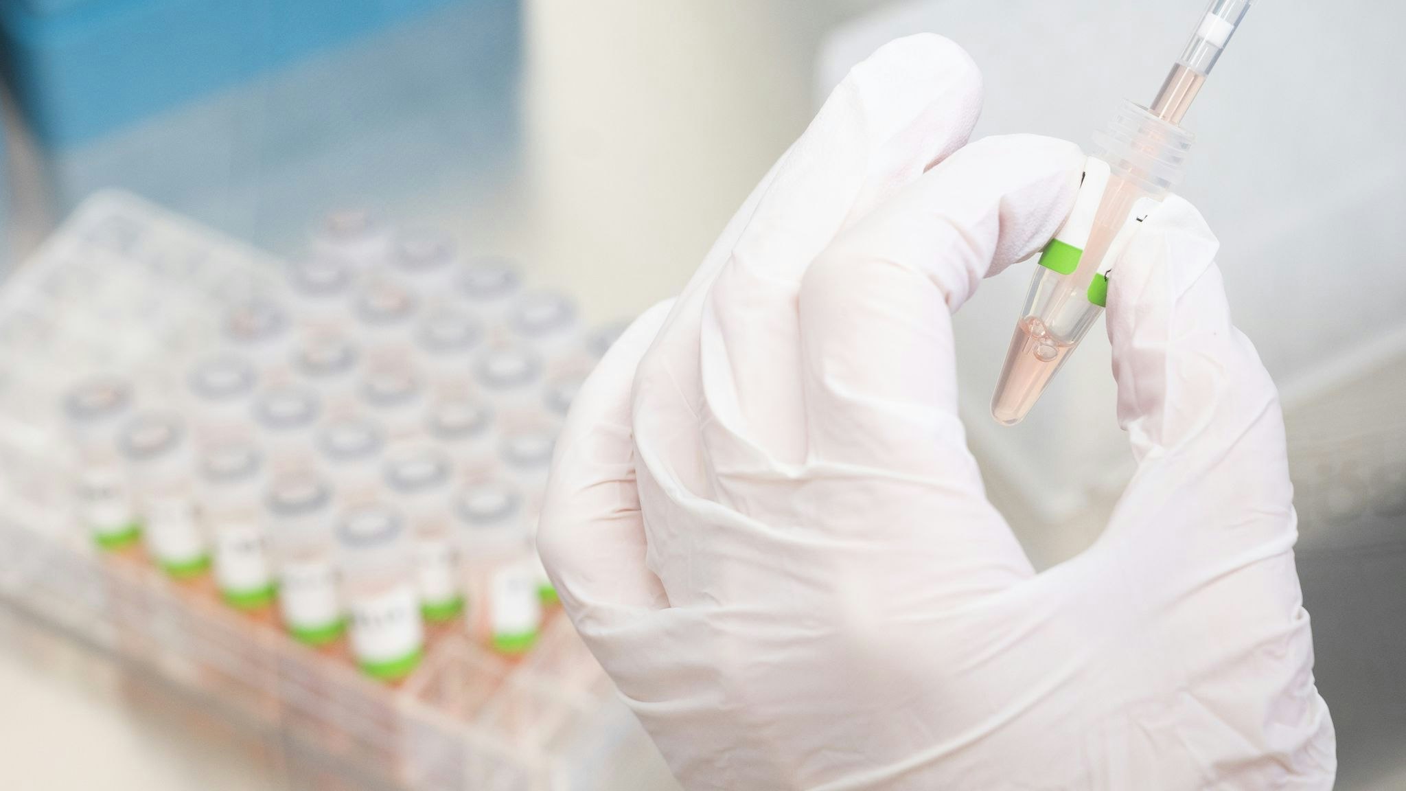 Eine biologisch-technische Assistentin bereitet PCR-Tests für die Analyse vor. Foto: dpa/Stratenschulte