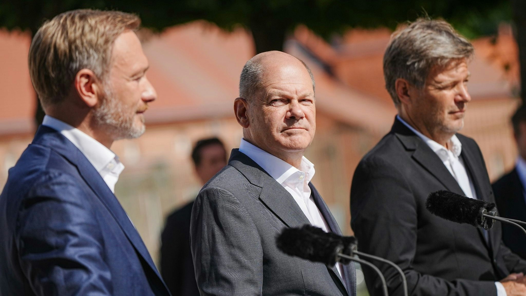 Finanzminister Christian Lindner (FDP), Bundeskanzler Olaf Scholz (SPD) und Wirtschaftsminister Robert Habeck (Bündnis 90/Die Grünen). Foto: dpa/Nietfeld