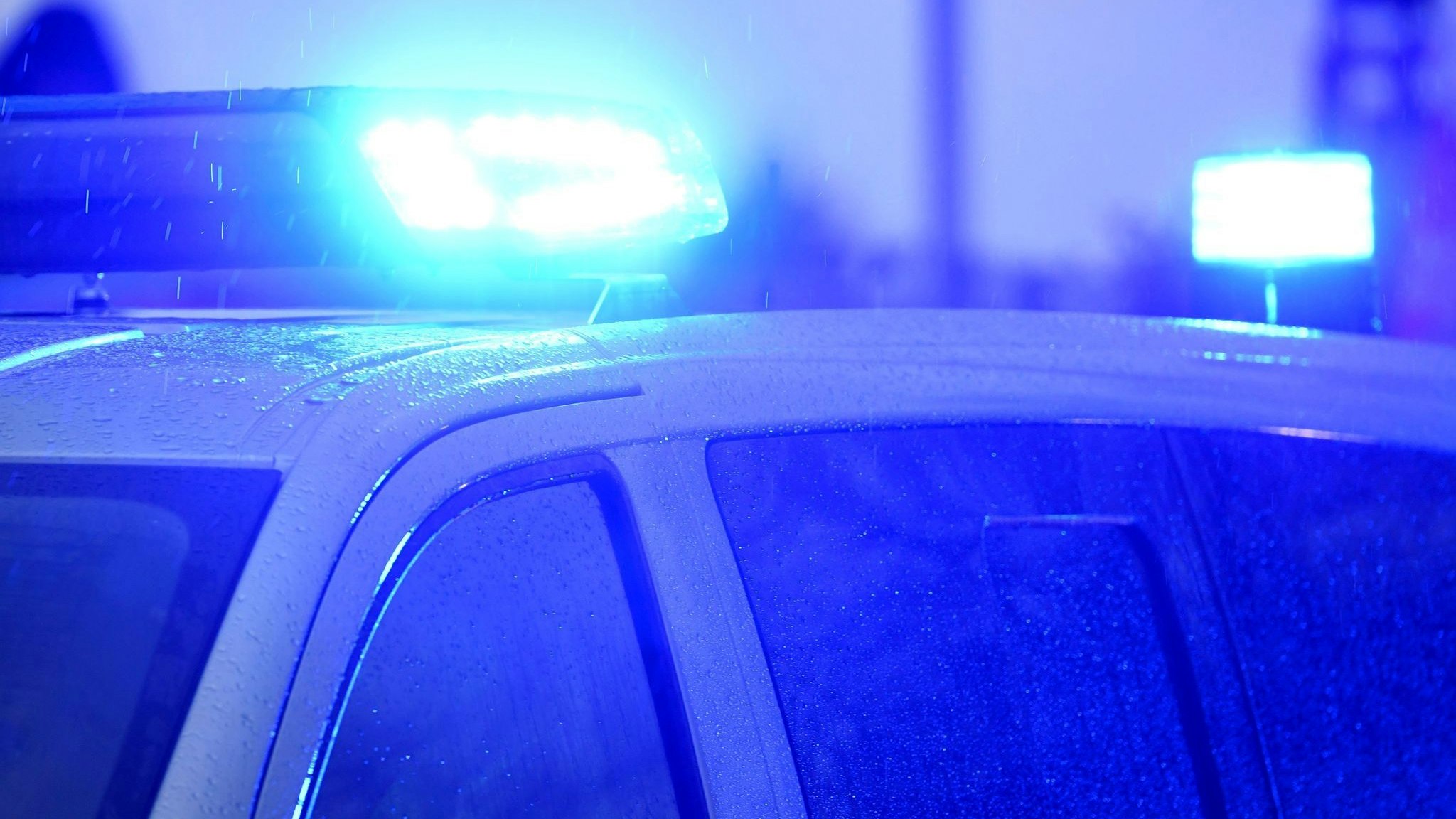 Blaulichter leuchten auf dem Dach eines Polizeifahrzeugs. Foto: dpa/Rehder