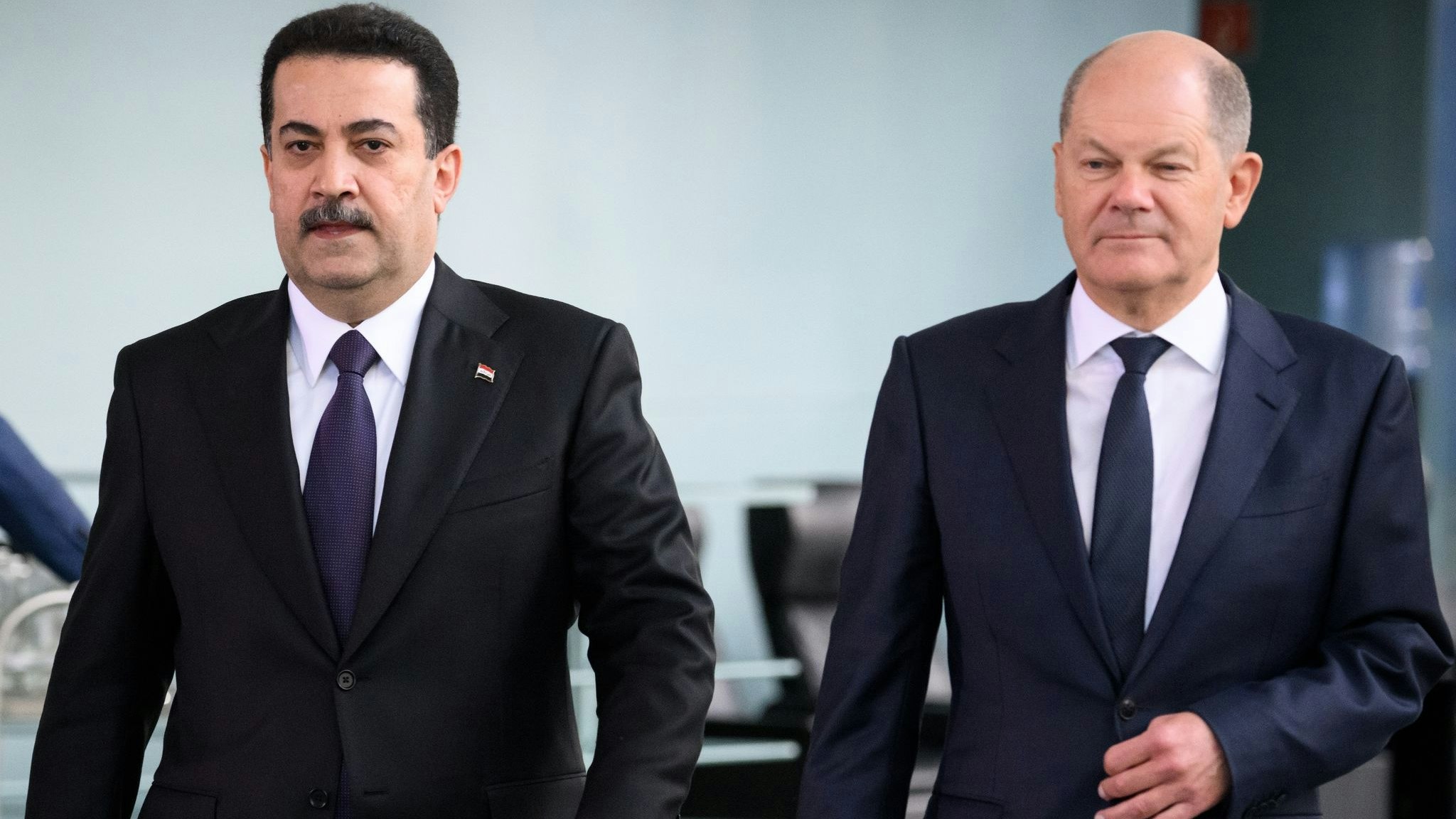 Im Gespräch: Bundeskanzler Olaf Scholz (rechts) und Iraks Ministerpräsidenten Mohammed Schia al-Sudani. Foto: dpa