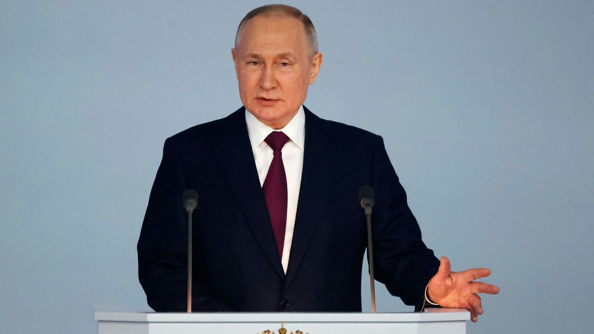 Russlands Präsident Wladimir Putin hält kurz vor dem Jahrestag des von ihm befohlenen Kriegs gegen die Ukraine eine Rede zur Lage der Nation. Foto: dpa/Karpukhin