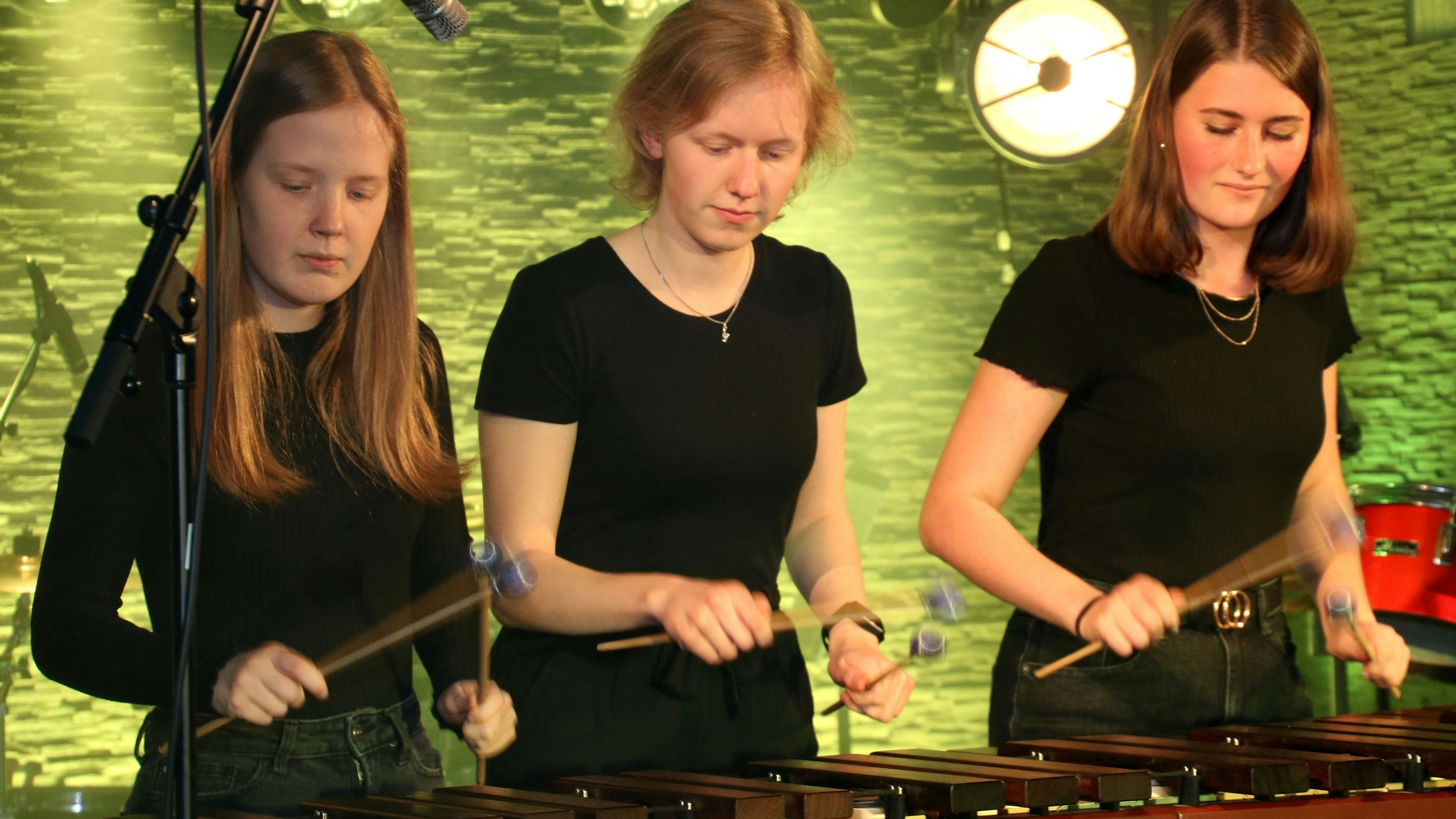 Zu Vivaldis „Vier Jahreszeiten“: Laura Deters (von links), Elisa Nordlohne und Lea Olberding am Instrument.&nbsp; &nbsp;Foto: Steinke