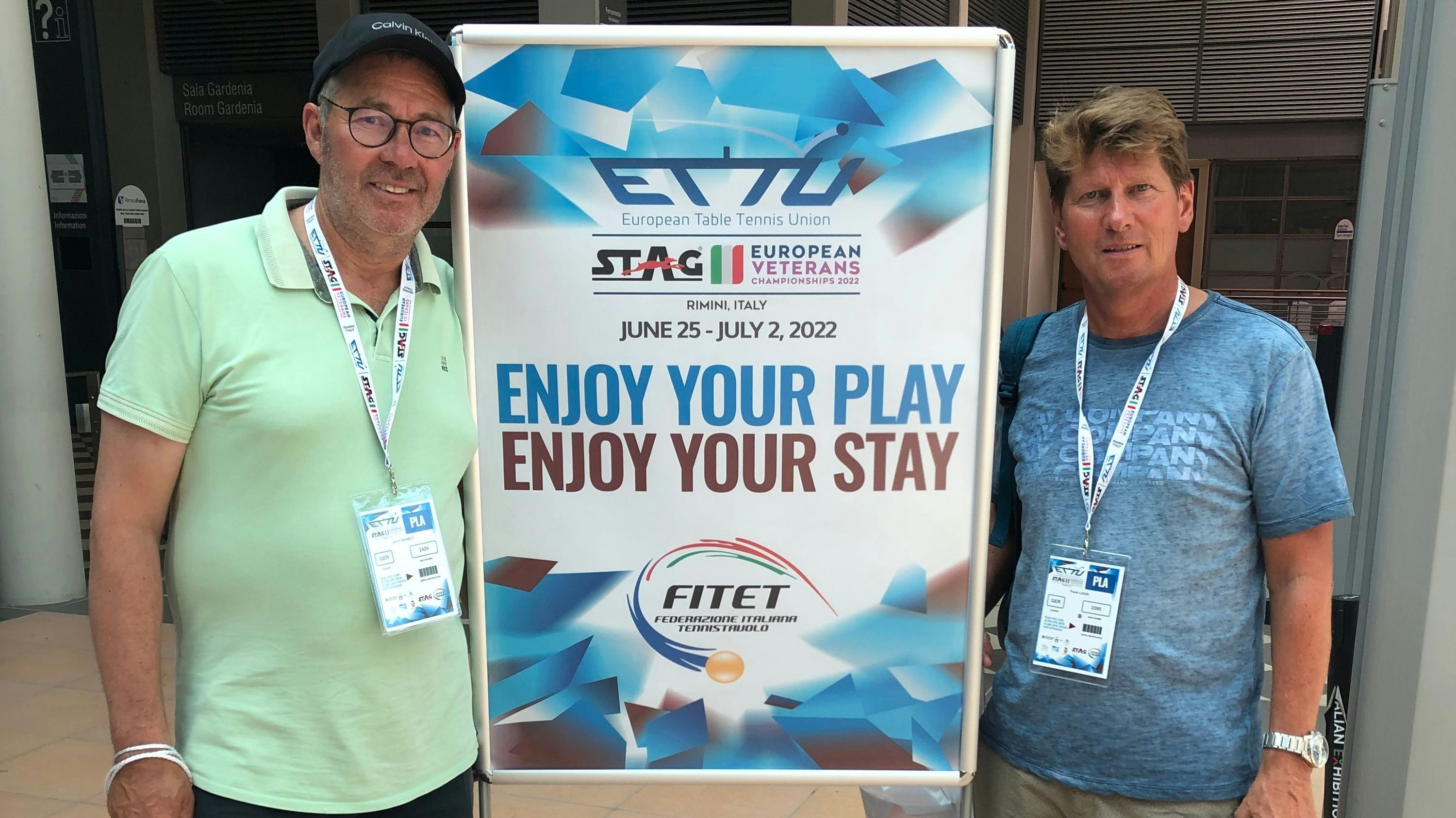 Tolles Erlebnis: Ulli Reinelt (links) und Frank Lunze starteten bei der Tischtennis-Senioren-Europameisterschaft im italienischen Rimini. Foto: Privat