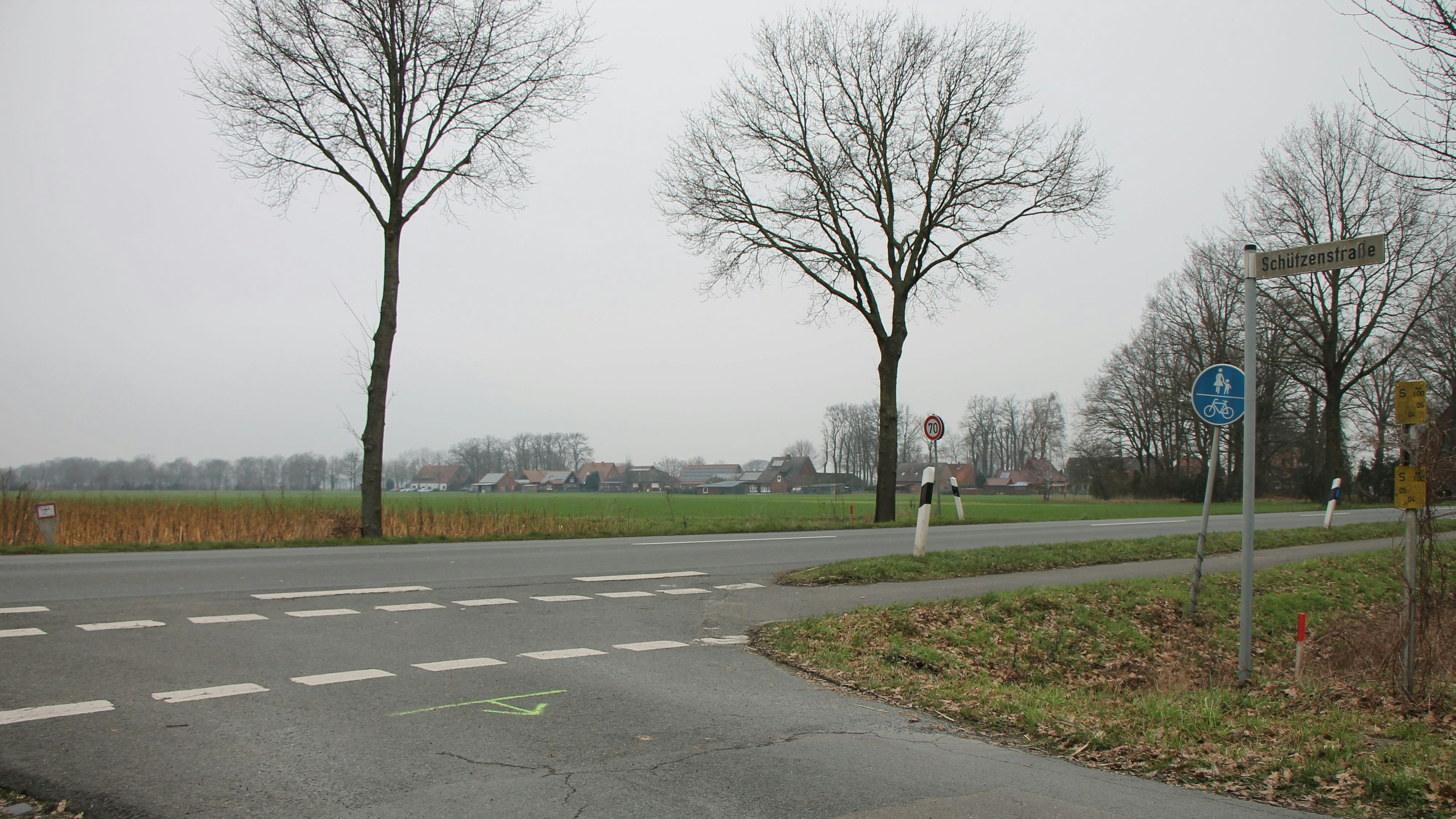 Hier soll bald gebaut werden: Der neue Abschnitt der K 149 soll gegenüber der Schützenstraße auf die Landesstraße 78 münden. Foto: Oevermann