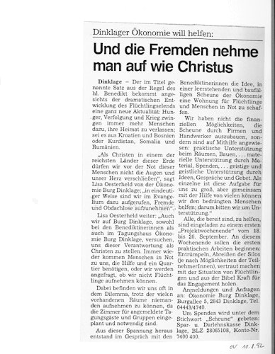 Wie die Ökonomie helfen will: So stand es am 10. August 1992 in der OV. Foto: Archiv Martinsscheune