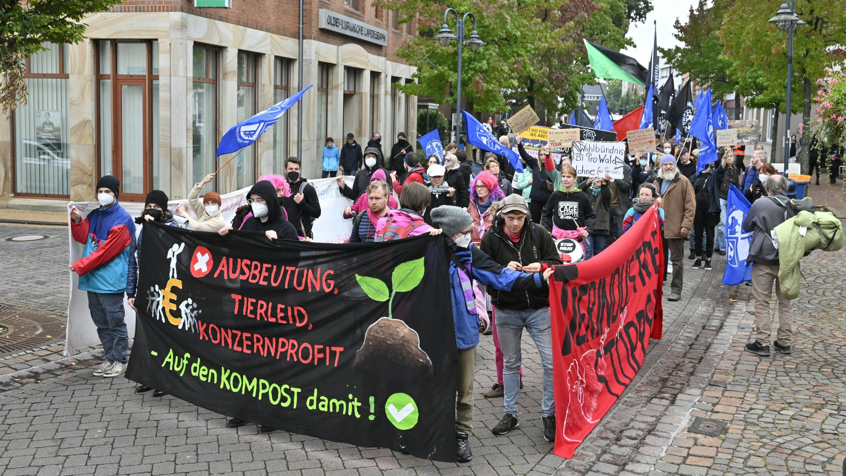 "Tierindustrie stoppen". Die Forderungen der Aktivisten bei der Demo in Vechta sind kompromisslos. Foto: M. Niehues