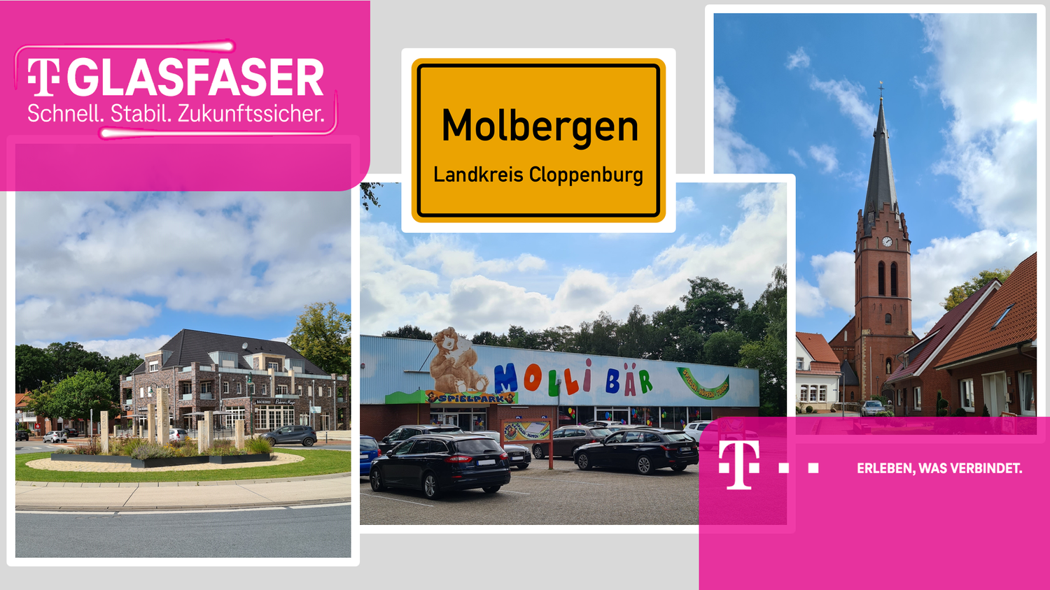 Start in die digitale Zukunft: Glasfasertechnik macht Molbergen noch moderner. Collage: Deutsche Telekom