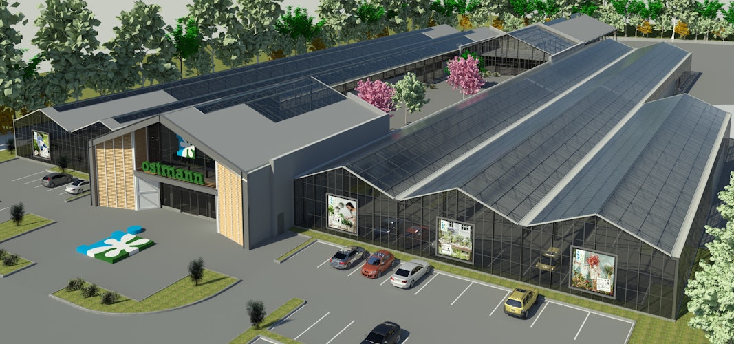 So soll das neue Ostmann-Gartencenter in Oldenburg aussehen, wenn es im Frühjahr 2021 eröffnet wird. Geplant ist eine Verkaufsfläche von mehr als 13.000 Quadratmetern. Grafik: Ostmann