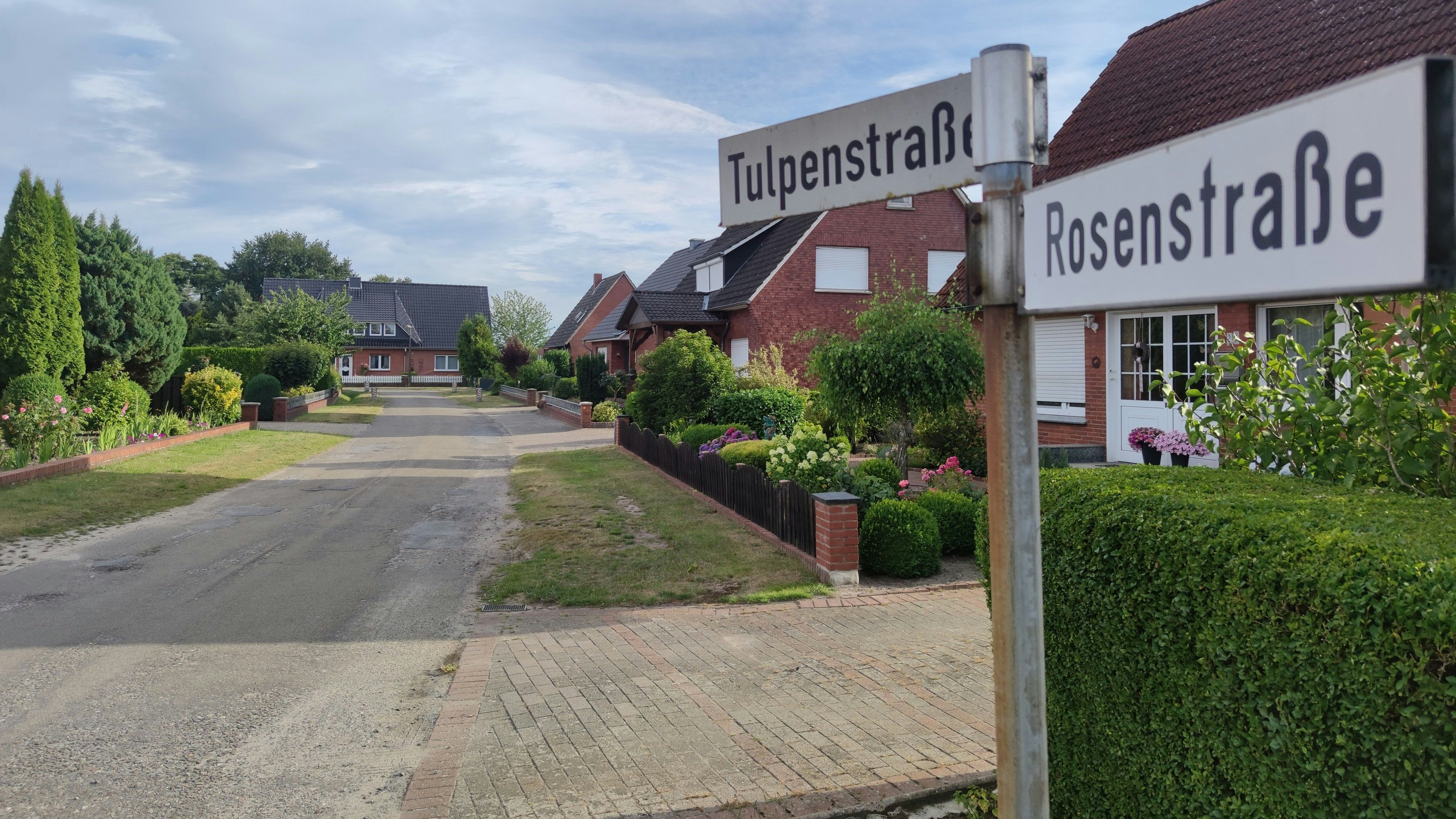Beschlossene Sache: Die Rosen- und Tulpenstraße gehören zum Dinklager Wohngebiet "Schlaops Kamp", in dem zukünftig bis zu 9 Metern Höhe gebaut werden darf. Foto: Röttgers
