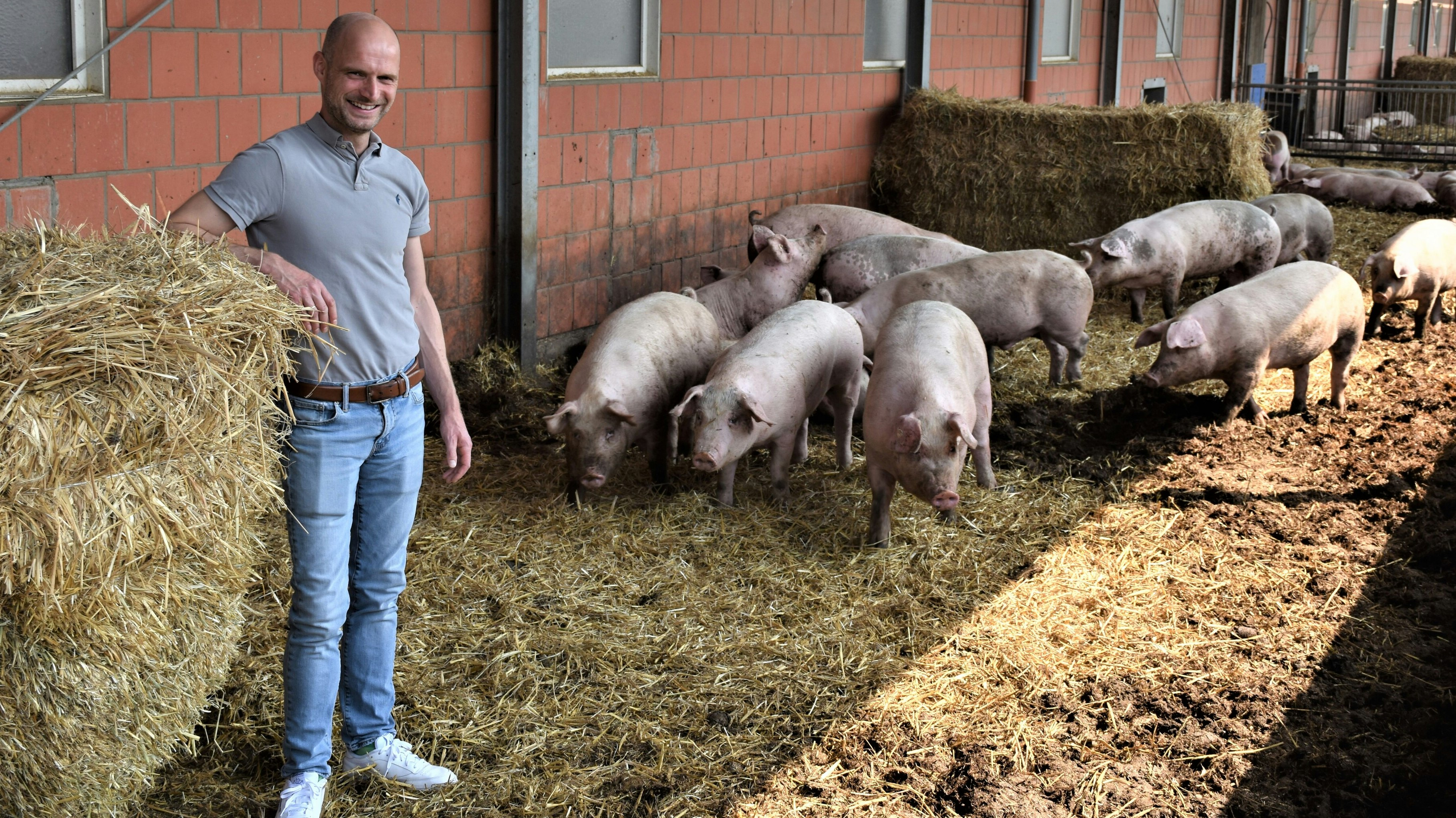 Mäster Sebastian Lüsse bietet seinen Schweinen viel Platz und Stroh in den Ställen. Foto: Kühn
