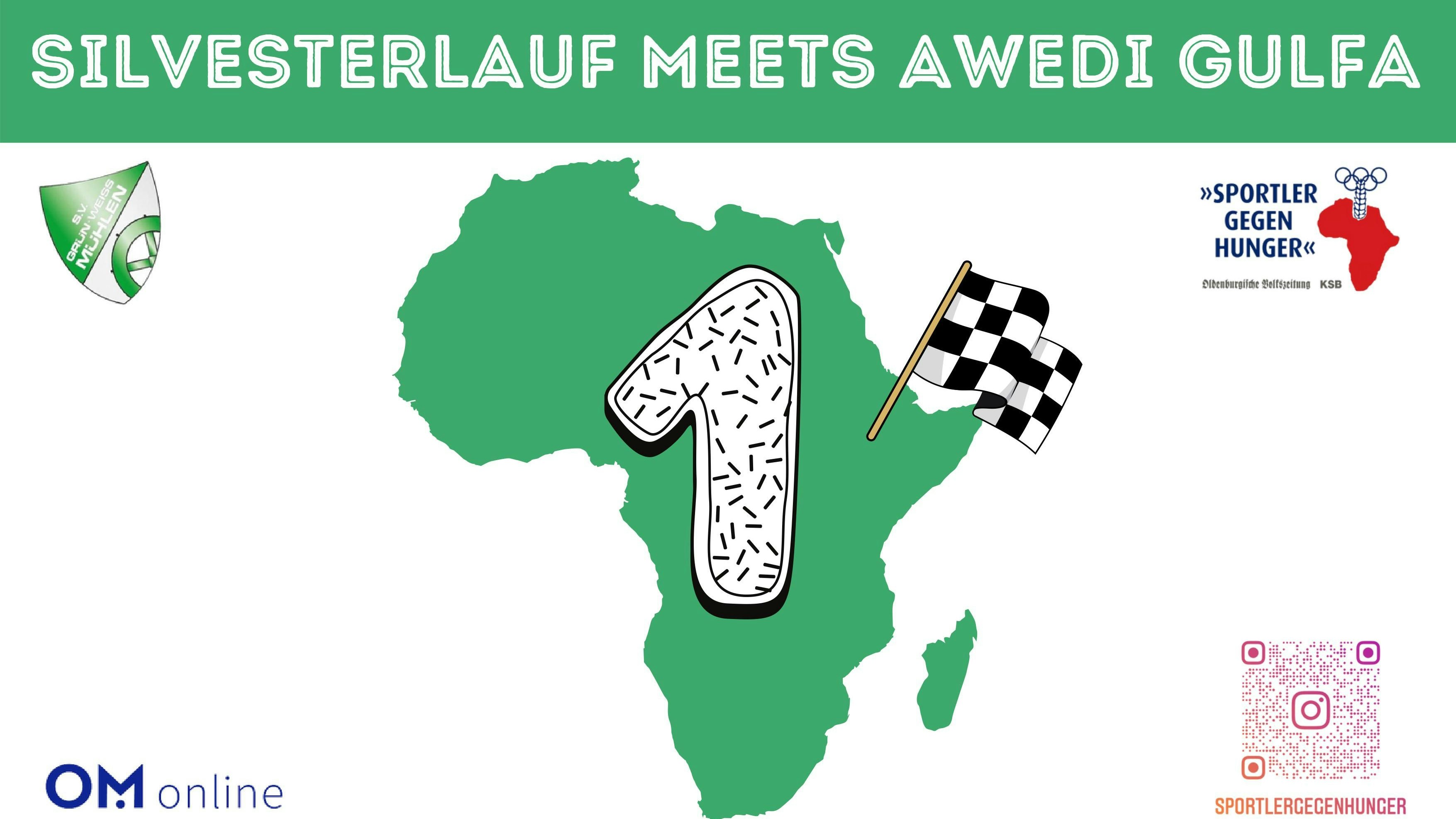 Das Accessoire für den Silvestertag: Die Startnummer zeigt den afrikanischen Kontinent, die Flagge steckt im Zielort Awedi Gulfa. Grafik: SgH